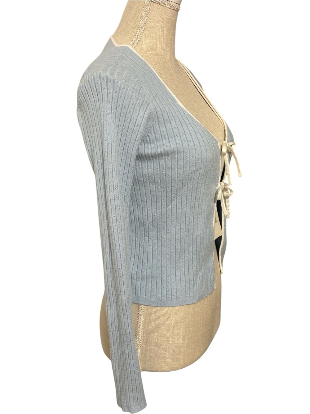 Sincerely Jules Light Blue Tie-Front Ribbed Sleep Top Sz/M - Picture 6 of 12